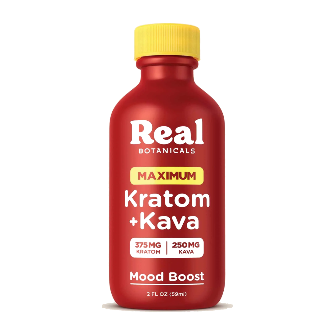 Real Botanicals Maximum Kratom + Kava Mood Boost 2oz bottle
