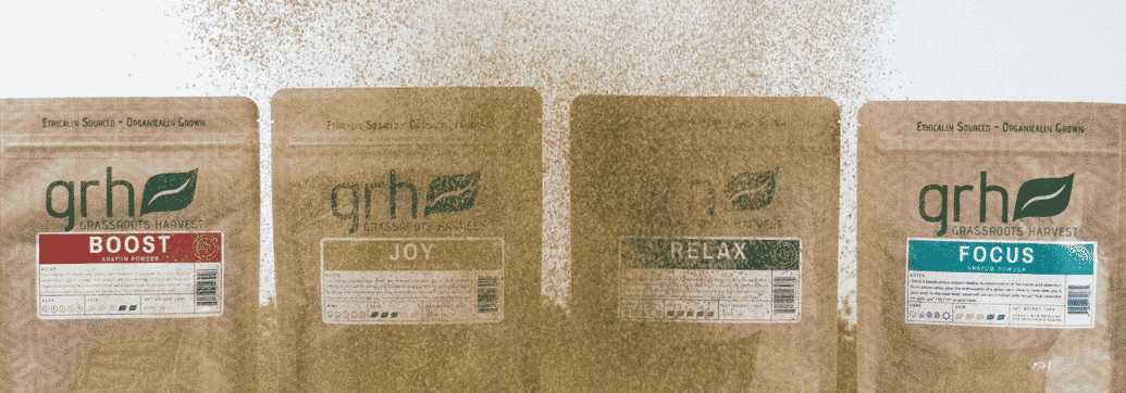 GRH Kratom 'Kratom Powder' collection banner featuring loose powder products.