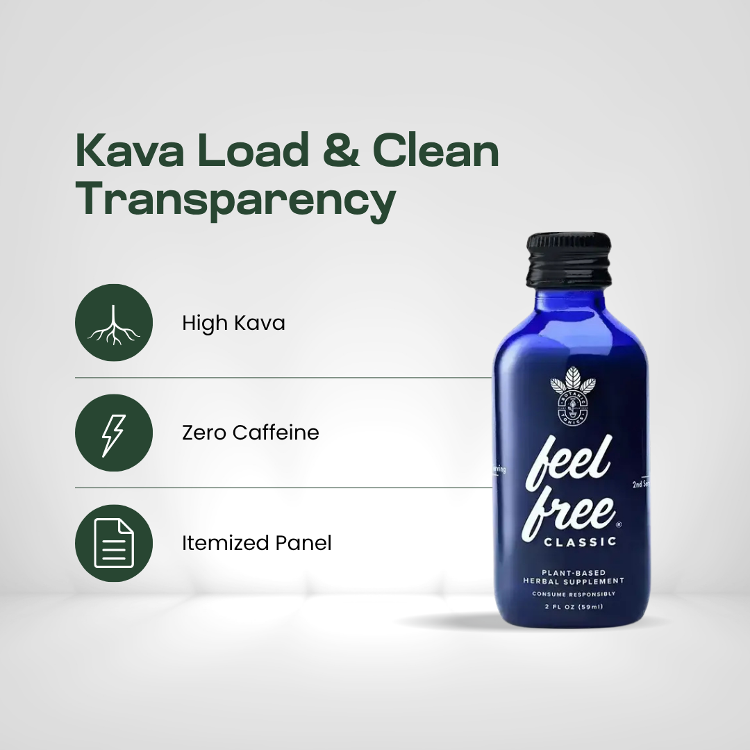 feel free CLASSIC high kava load and zero caffeine trust badges