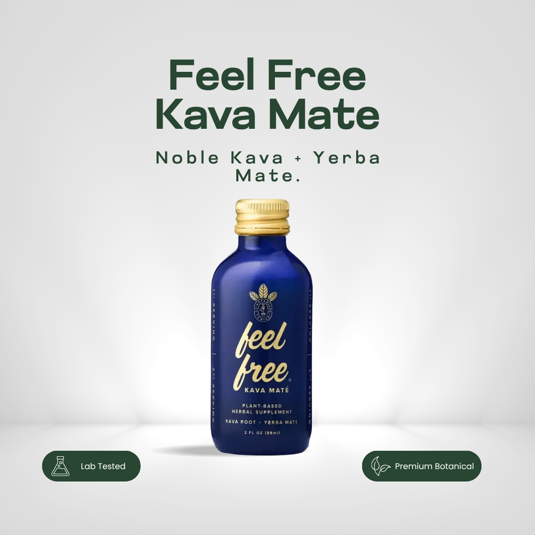 feel free Kava Mate 2oz kava root and yerba mate tonic, contains no kratom