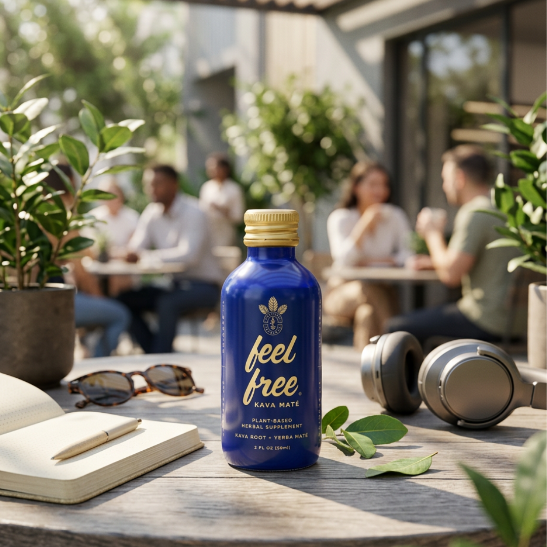 feel free Kava Mate kava and yerba mate tonic, naturally caffeinated
