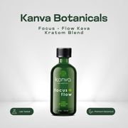 Kanva Botanicals Focus and Flow kava kratom blend in a 2oz green glass bottle
