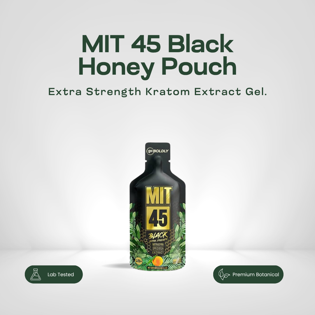 MIT 45 Black extra strength kratom extract honey pouch, single serve foil packet