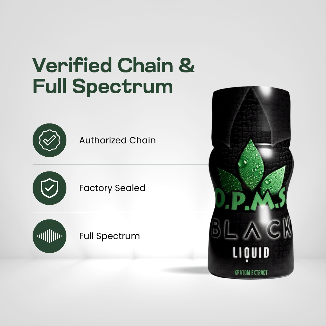 OPMS Black Liquid authorized distribution and sealed packaging trust badges