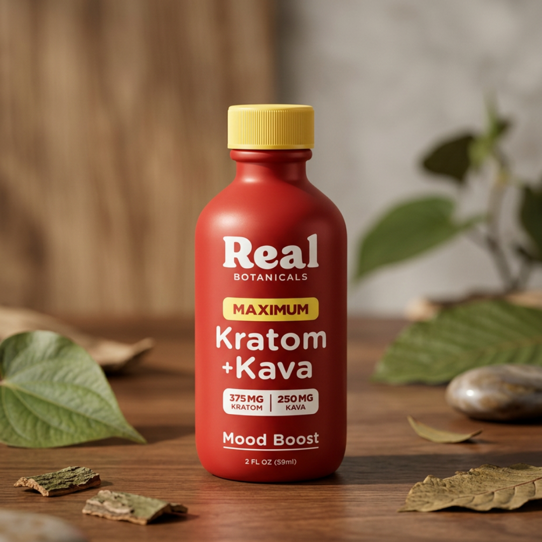 Real Botanicals Kratom plus Kava Mood Boost shot with nootropic stack
