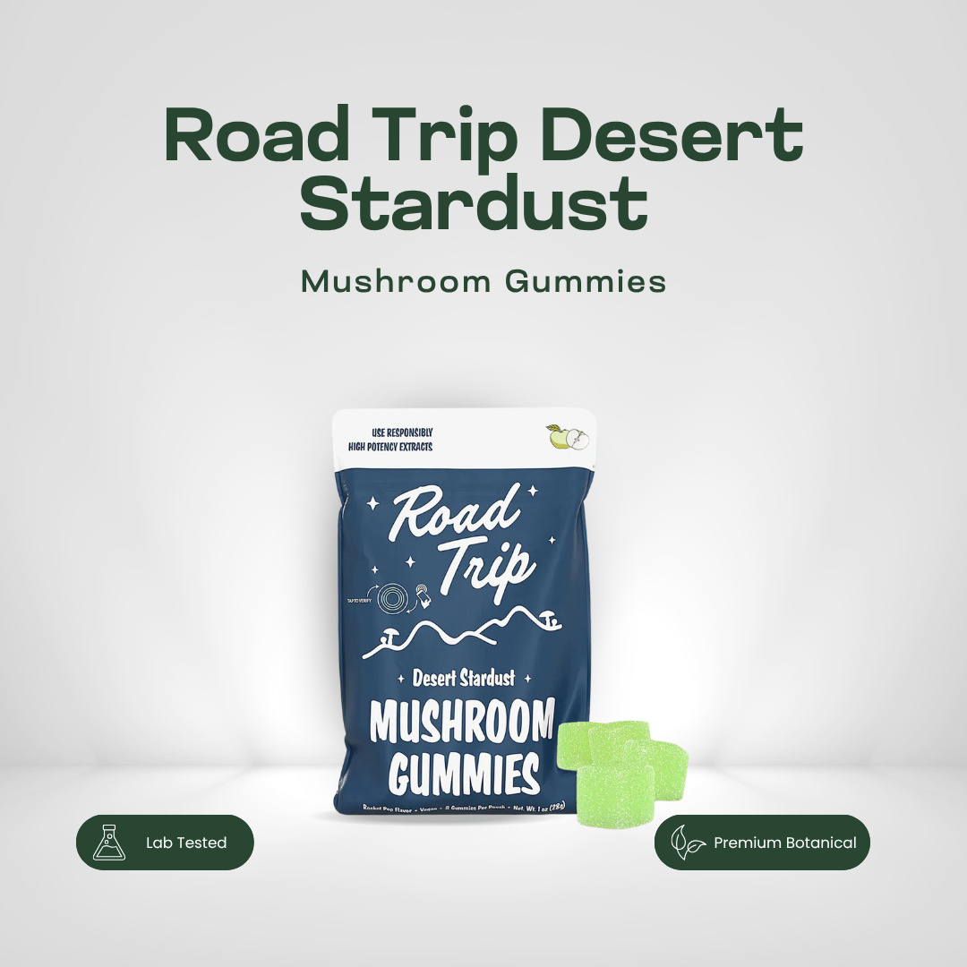 Road Trip Desert Stardust mushroom gummies 8ct pouch with green apple gummies