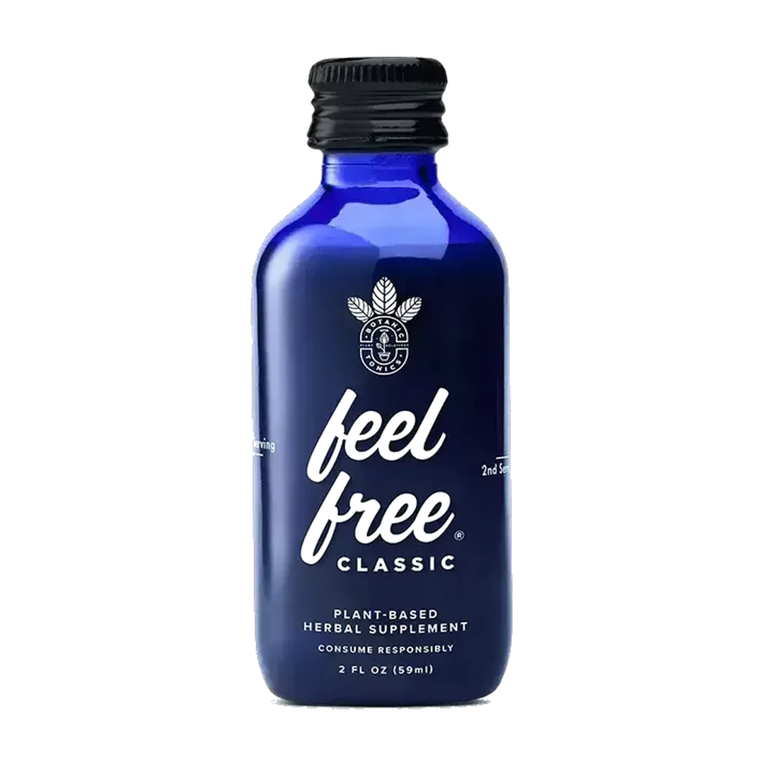 feel free CLASSIC kava kratom tonic in a 2oz cobalt blue bottle