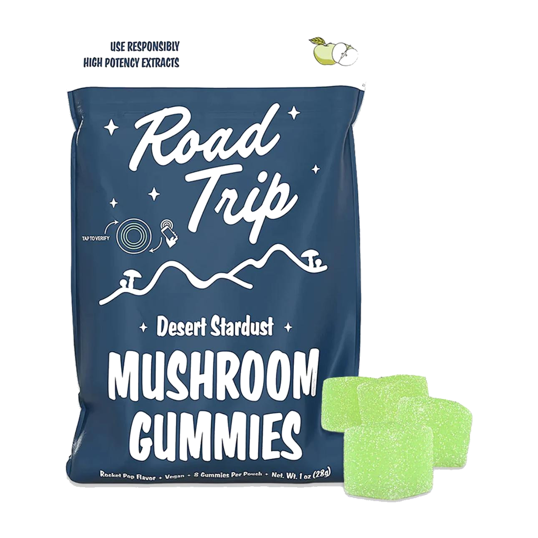 Road Trip Desert Stardust mushroom gummies 8ct pouch with green apple gummies