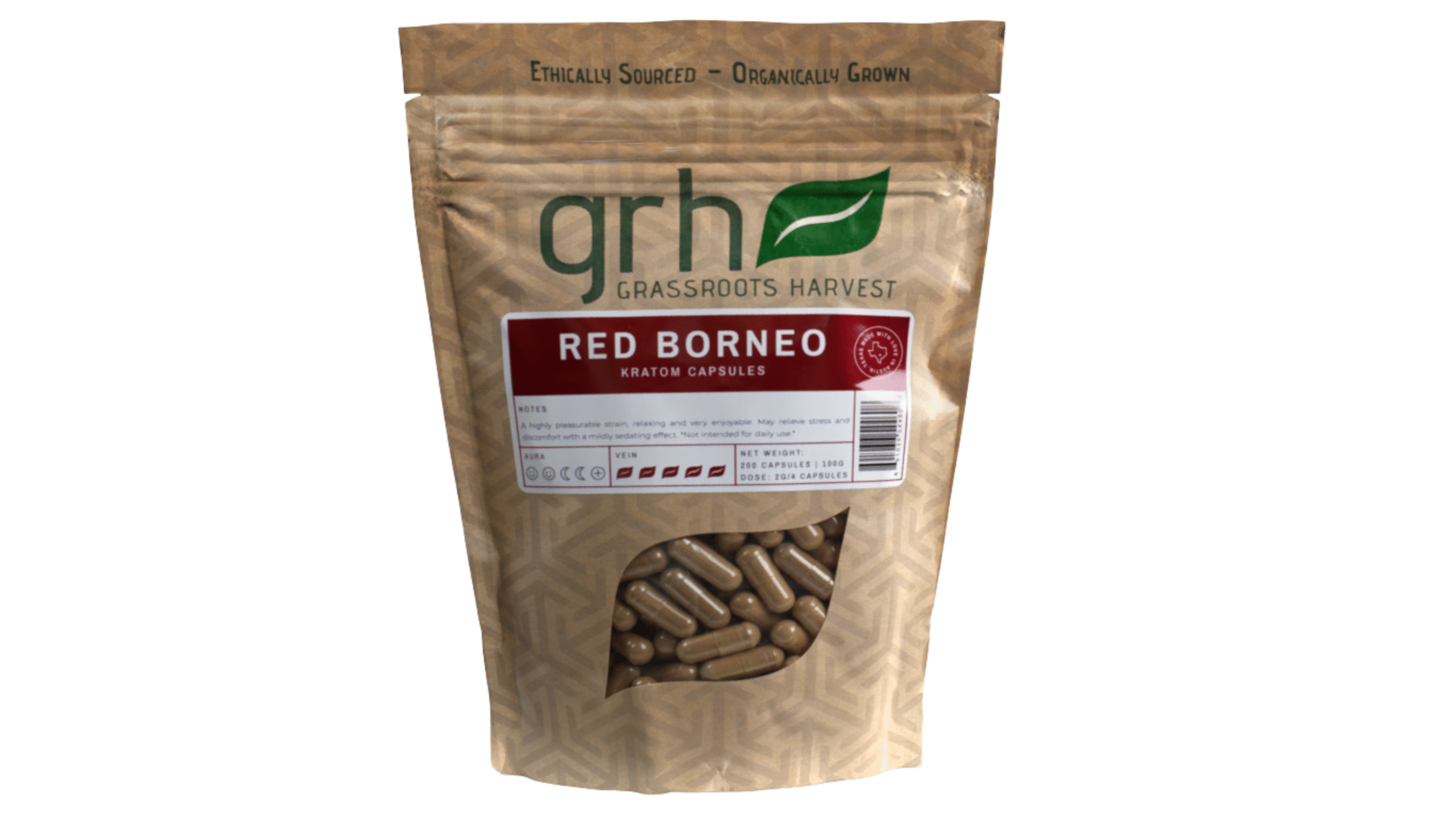 Red Borneo Kratom Capsules, package of 1,000C