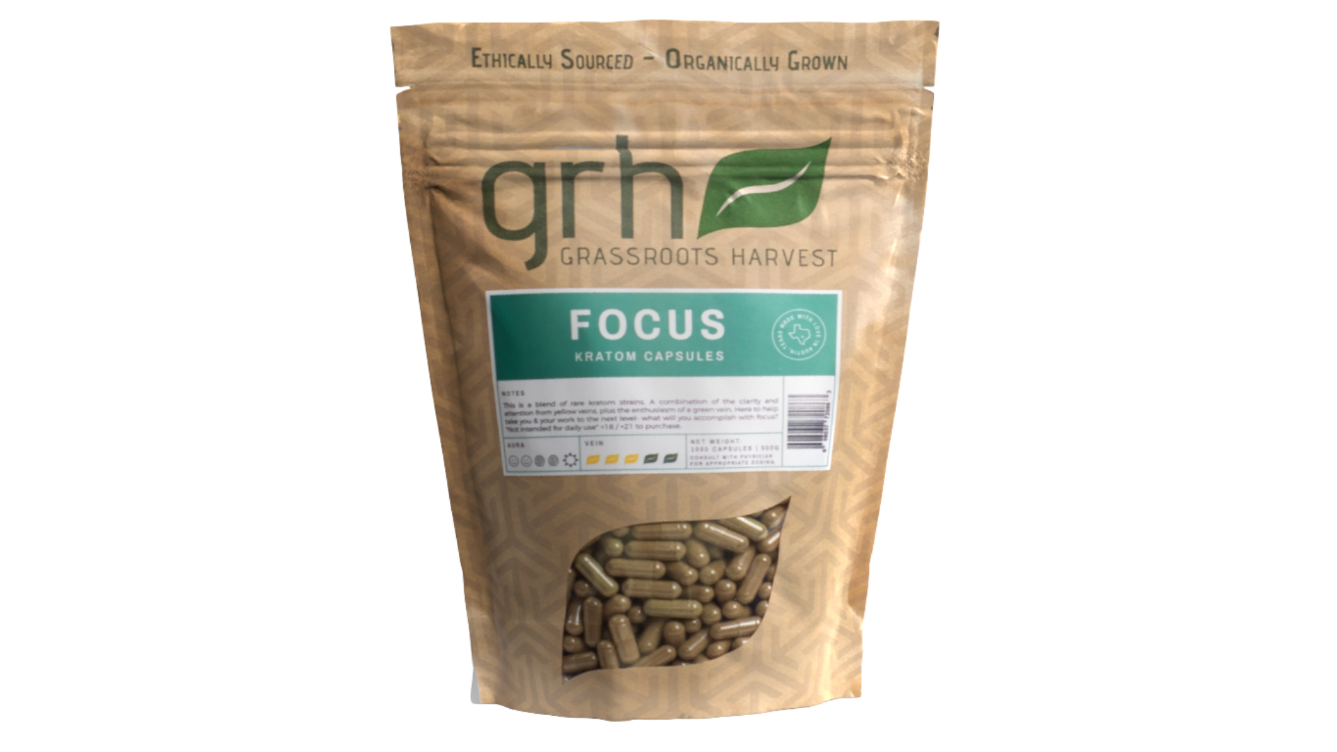 Focus Blend Kratom Capsules, package of 1,000C