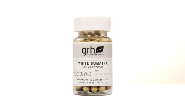 White Sumatra Kratom Capsules 50 count bottle