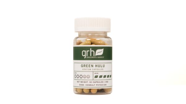 Green Hulu Kratom Capsules 50 count bottle