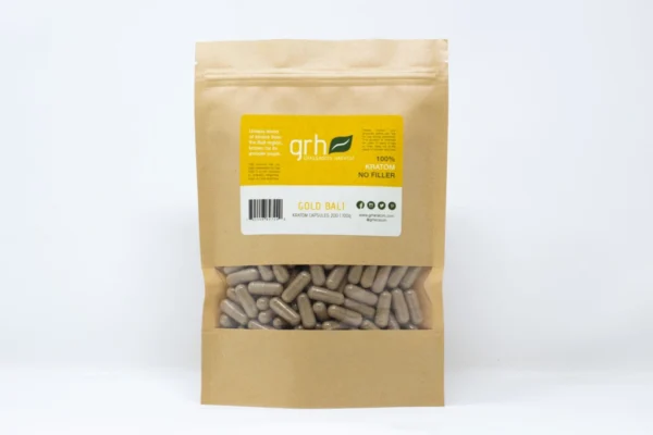 Gold Bali Kratom Capsules, package of 200C
