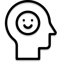 Icon of a human head in profile, containing a smiling face, symbolizing a positive mood or happiness.