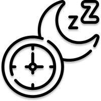 Icon of a clock with a moon and 'zzz' symbols floating above, representing sleep support or sleep timing.