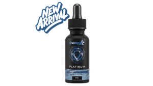 Black 30ml King K Platinum Kratom Extract bottle with dropper top blue lion logo labeled 1667mg Kratom Extract 500mg Mitragynine New Arrival.