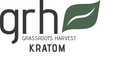 Grassroots Harvest Kratom logo featuring "grh" and a leaf above the words Grassroots Harvest Kratom.